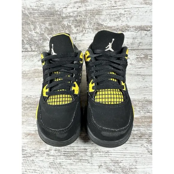 Youth Nike Air Jordan 4 Retro Thunder Black/Yellow Sneakers Sz 11.5C