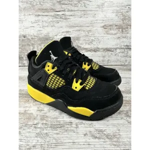 Youth Nike Air Jordan 4 Retro Thunder Black/Yellow Sneakers Sz 11.5C