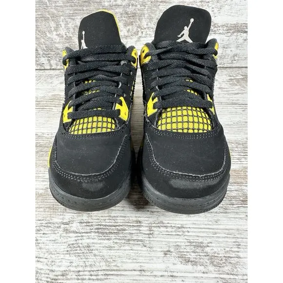 Youth Nike Air Jordan 4 Retro Thunder Black/Yellow Sneakers Sz 11.5C