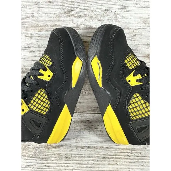 Youth Nike Air Jordan 4 Retro Thunder Black/Yellow Sneakers Sz 11.5C