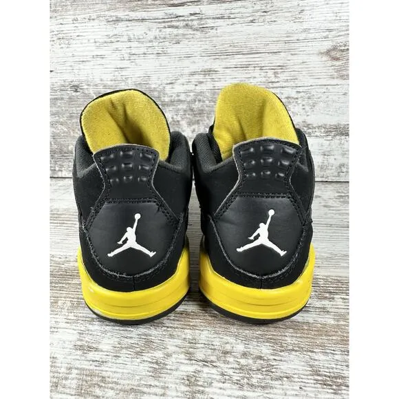 Youth Nike Air Jordan 4 Retro Thunder Black/Yellow Sneakers Sz 11.5C