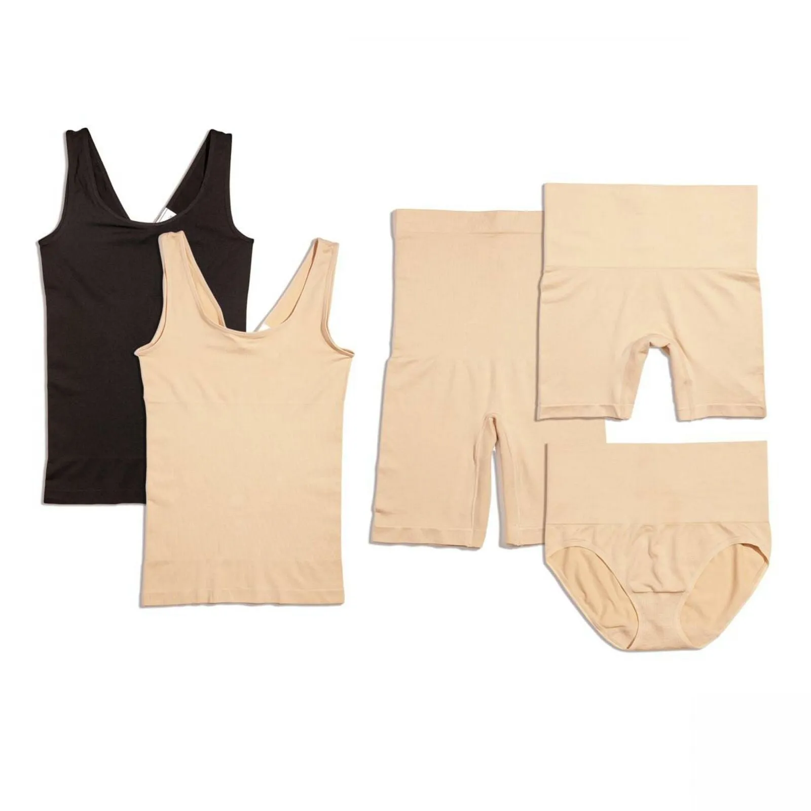 Yummie 5 Pack Seamless Wardrobe Essentials Shaper Tops Bottoms Black/Frappe S/M