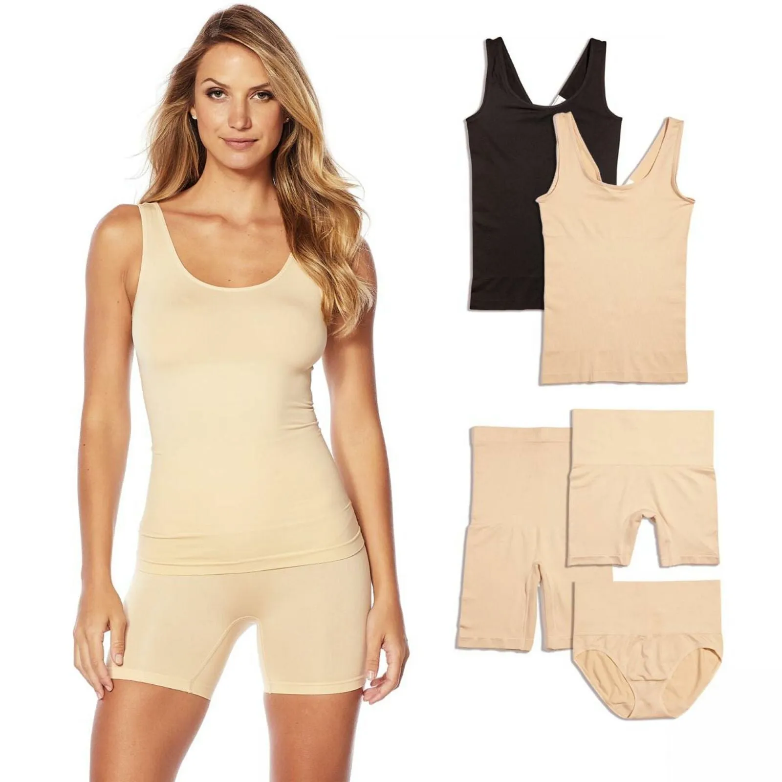 Yummie 5 Pack Seamless Wardrobe Essentials Shaper Tops Bottoms Black/Frappe S/M
